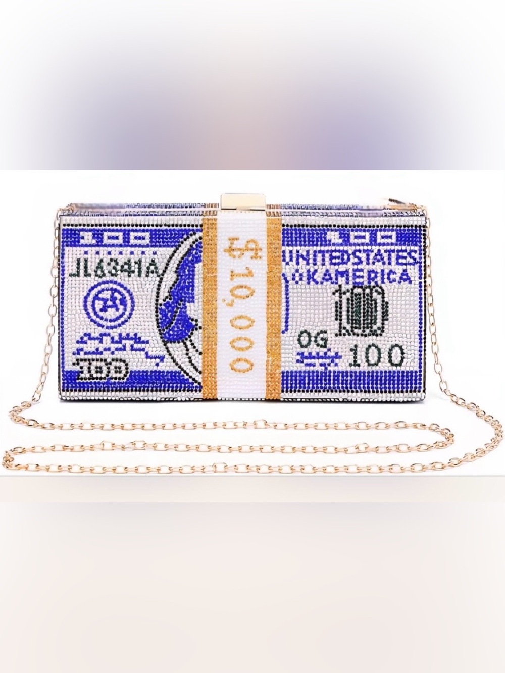 Beaded Money Band Clutch in Blue, White & Gold